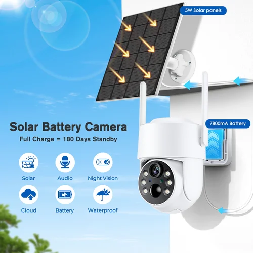Imagen 2 del producto Cámara Solar inalámbrica Wifi de 4MP para exteriores con Panel Solar, batería de recarga, detección humana PIR, cámara de videovigilancia PTZ ICSEE