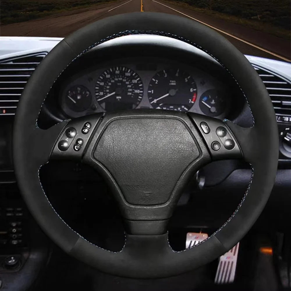 

DIY Black Suede Leather Car Accessories Steering Wheel Cover For BMW E36 1996 1997-2000 E46 1998-2000 Z3 E36/7 1995 1996 1997