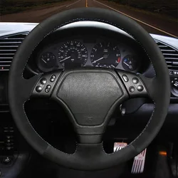 DIY Black Suede Leather Car Accessories Steering Wheel Cover For BMW E36 1996 1997-2000 E46 1998-2000 Z3 E36/7 1995 1996 1997
