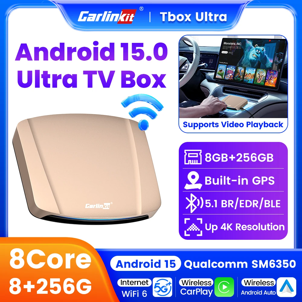

2025 New Ultra-5G CarlinKit CarPlay Ai Box Android 15 SM6350 8GB+256GB Wireless CarPlay Android Auto For Netflix IPTV Smart Box
