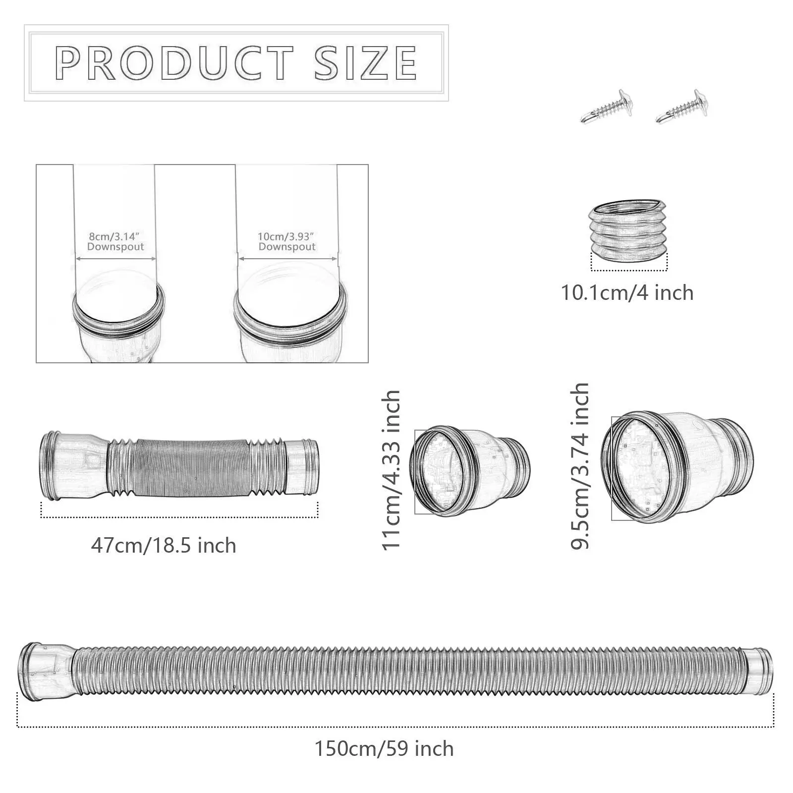 Extensiones de canal de lluvia con tornillos, conector retráctil para drenaje de agua de lluvia Flexible para Patio, jardín, casa, canalón