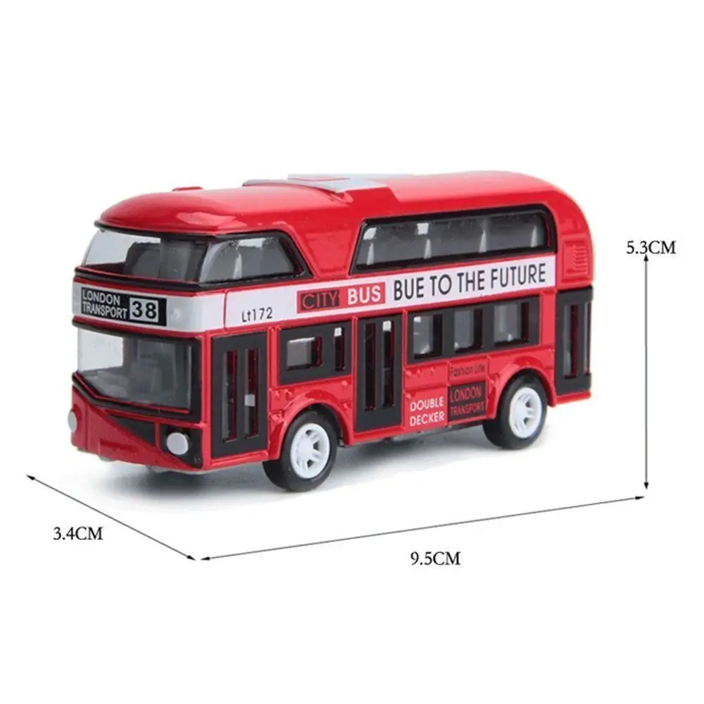 Ônibus de dois andares de plástico fundido com design criativo, modelo de ônibus de Londres com sistema de fricção e retorno.