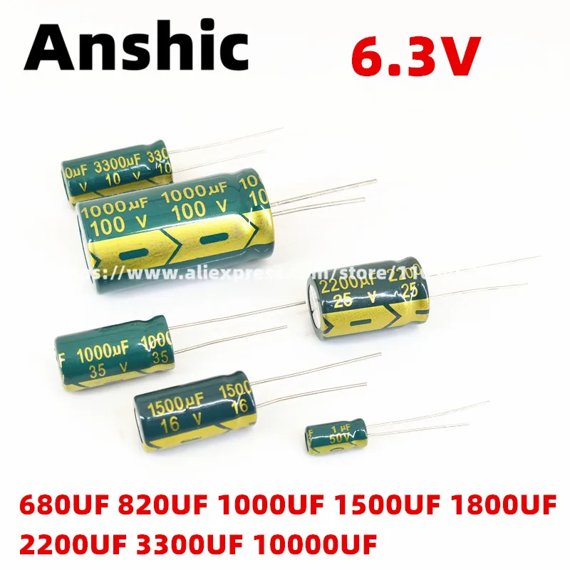 

2-20PCS High Frequency Low ESR Aluminum Capacitor 6.3V 680UF 820UF 1000UF 1500UF 1800UF 2200UF 3300UF 10000UF