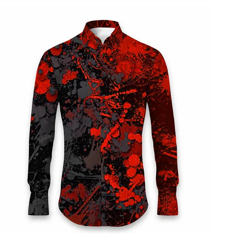Men's Casual Shirt Rose Splashed Ink 3D Printed Shirt Outdoor Street Long Sleeved Printed Clothing Fashionable Street Clothing