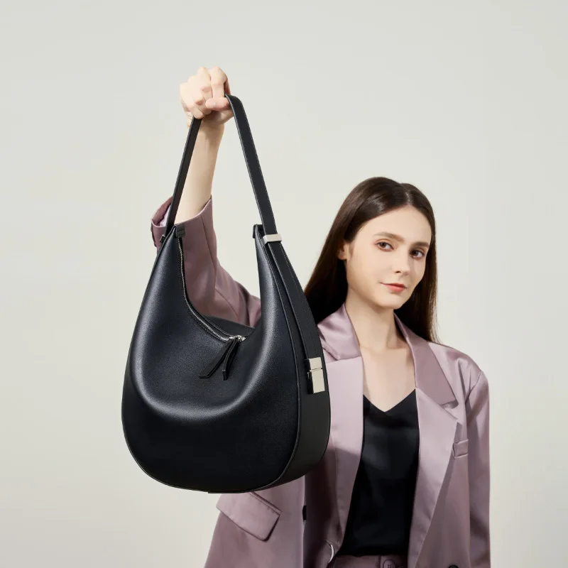 

Genuine Leather Women's Tote Bags Large Capacity Fashion Shoulder Bag High Quality Cowhide Female Half-moon Purses and Handbags