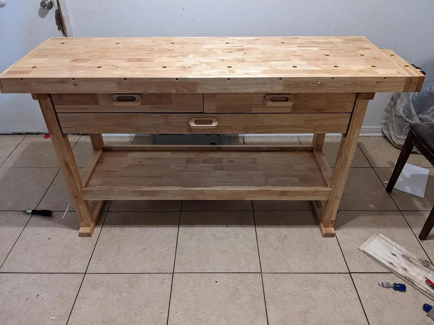 Design Workbench with 3 Drawers, 60 Hardwood Surface