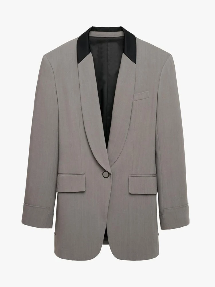 

Новое поступление, осенний сезон, длинный све, лоскутный женский костюм из смешанной ткани, комплект из джата и брюк, модная рабочая одежда