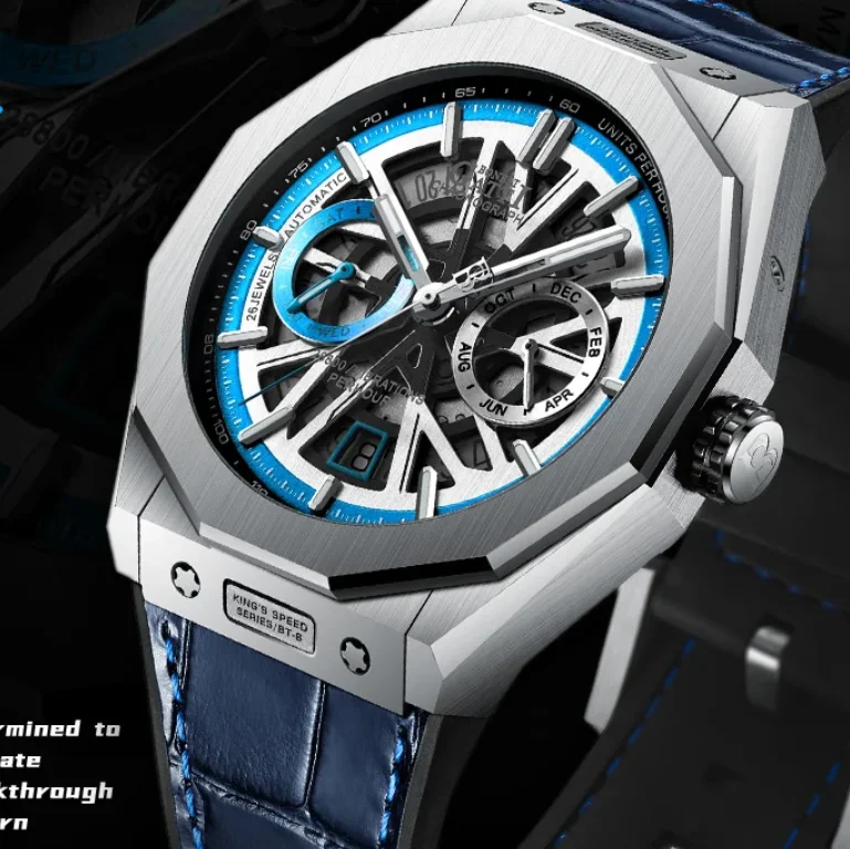 

BONEST GATTI мужские автоматические часы 42 мм механические наручные часы скелетонизированный циферблат водостойкий сапфировый светящийся модный месяц неделя дата