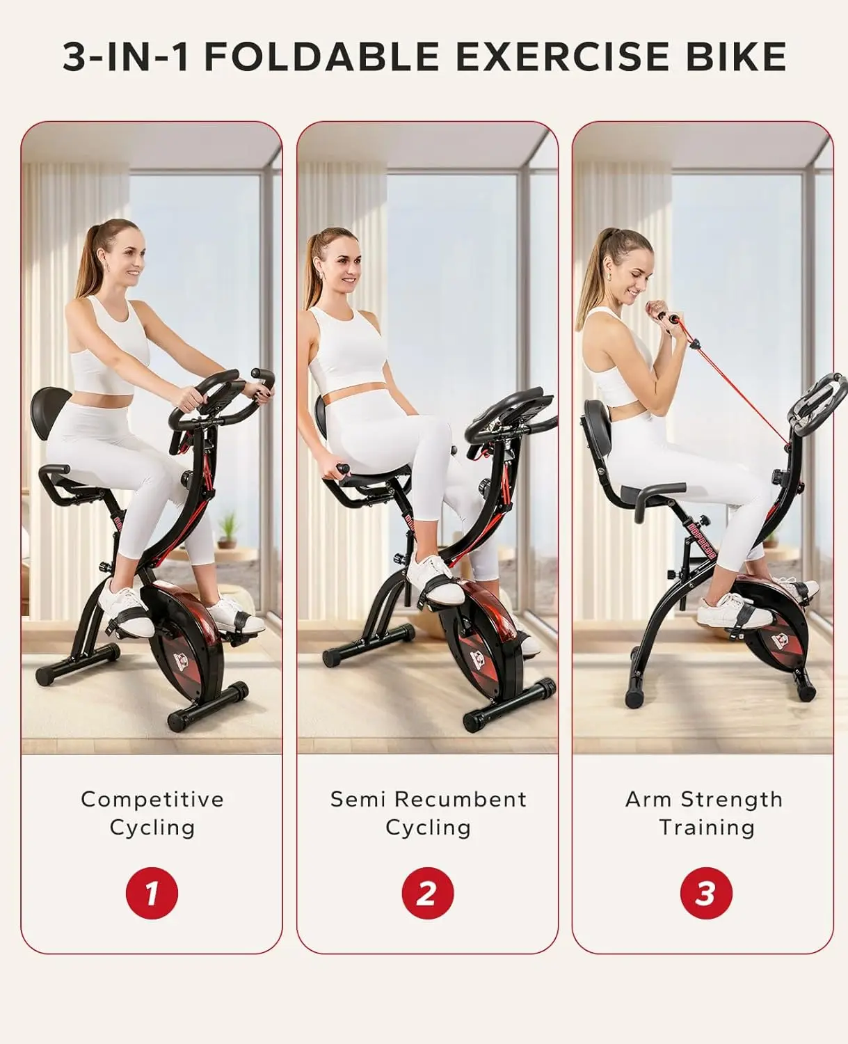 Folding Exercise Bike Magnetic Foldable Stationary Bike, 3 in1 Mode Indoor Upright Fitness Workout X-Bike with