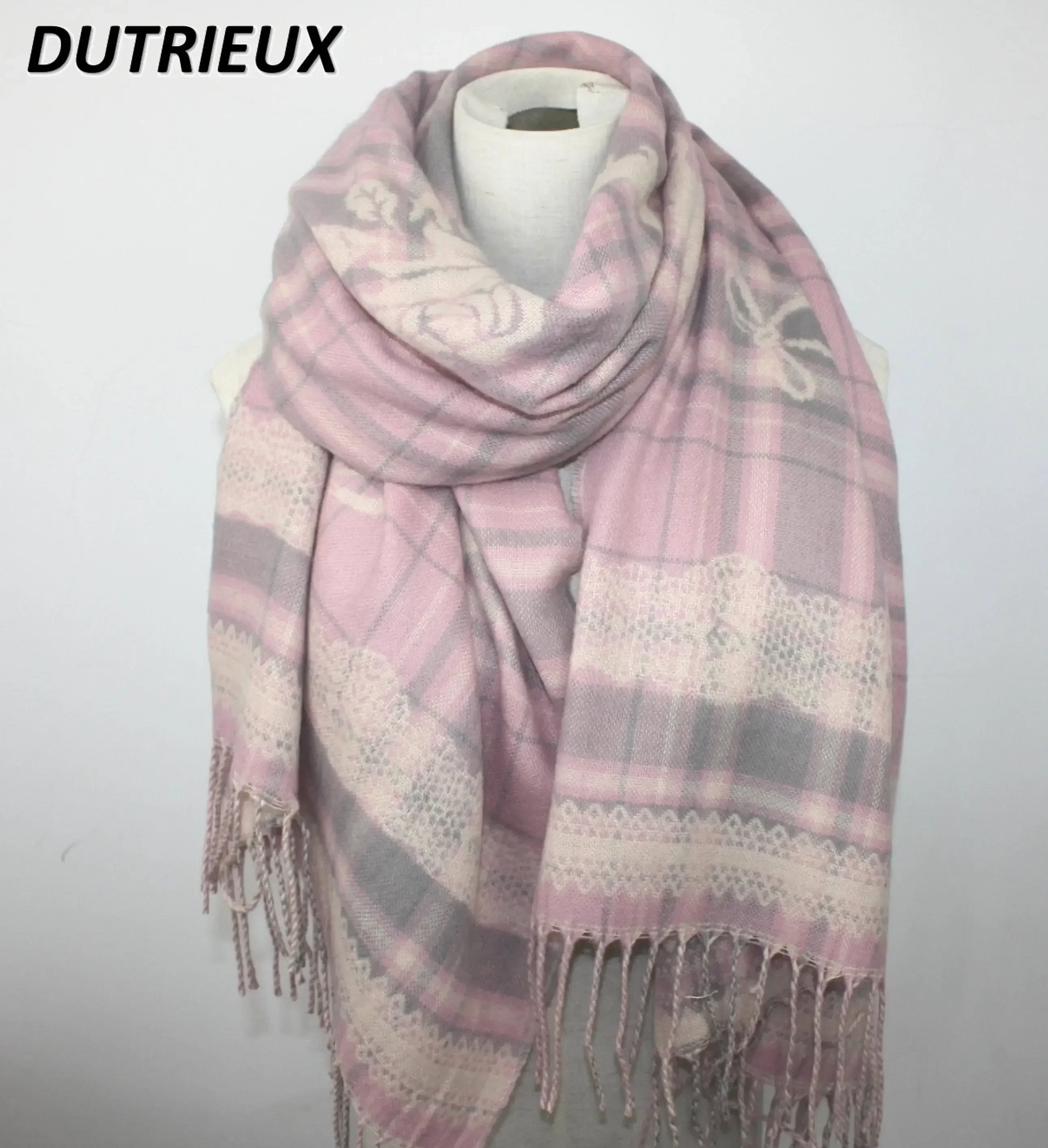 Lenço japonês novo xadrez jacquard bonito coelho arco novo inverno feminino quente dupla face cashmere xale lolita cachecol para gilrs