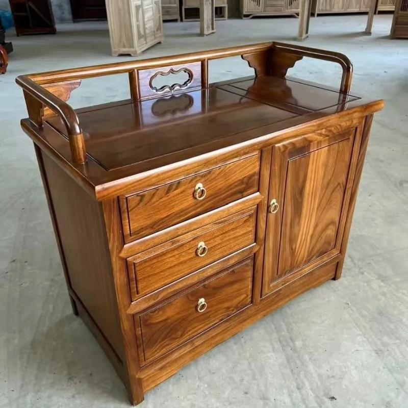 New Chinese tea cabinet small solid wood tea cabinet living room storage tea table side cabinet multi-functional locker manufact
