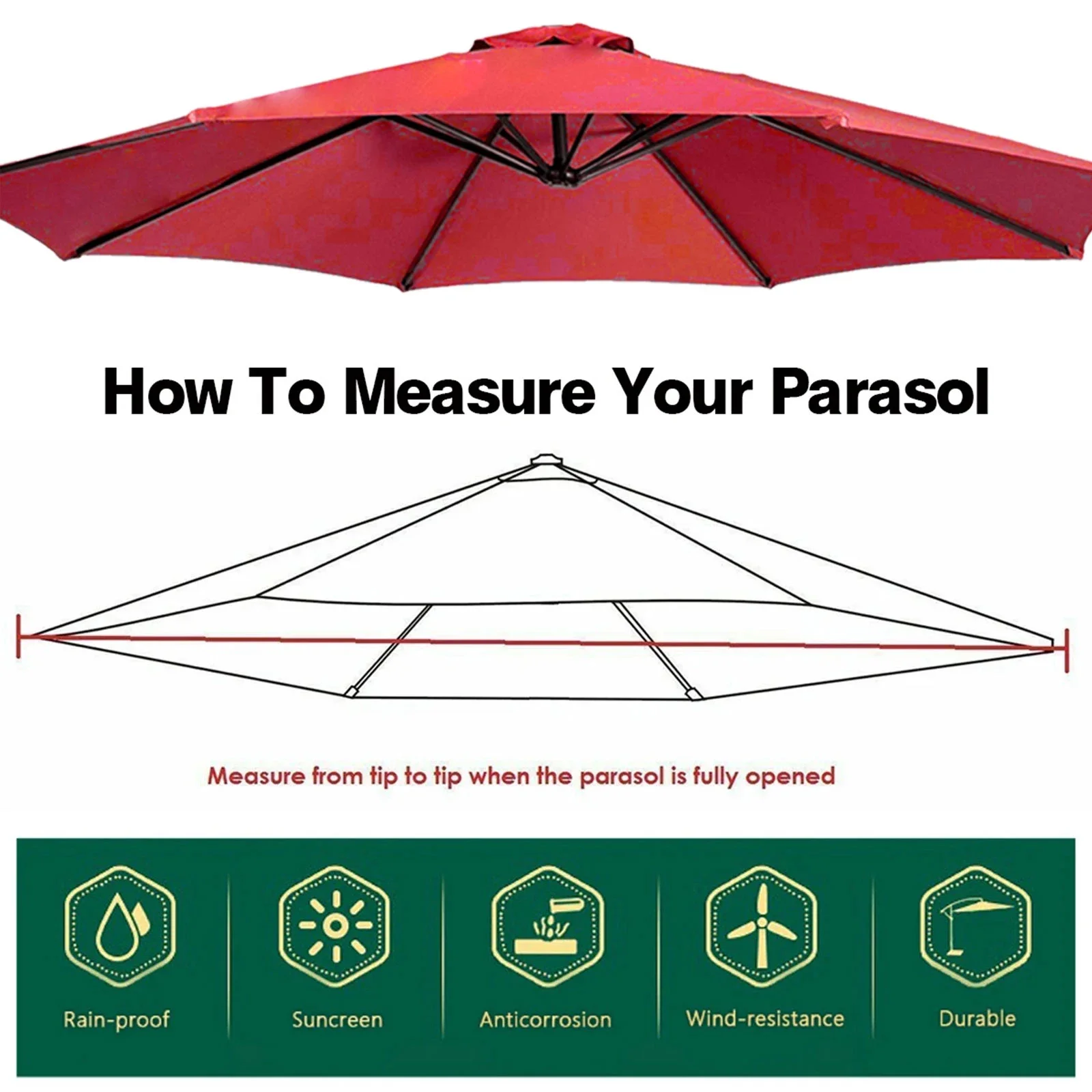 Parasol 6/8 Bones Parasol Cover Poliestrowy wymienny parasol Powierzchnia Wodoodporna ochrona przed słońcem Odpinane akcesoria do parasoli