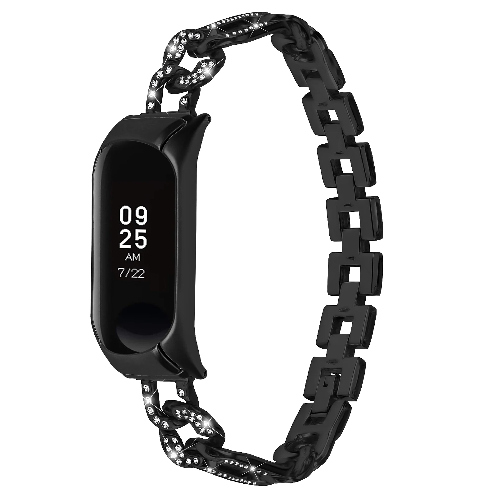 

For Xiaomi Mi Band 7 Rhinestone Decor Alloy Watch Band with Watch Case - Black