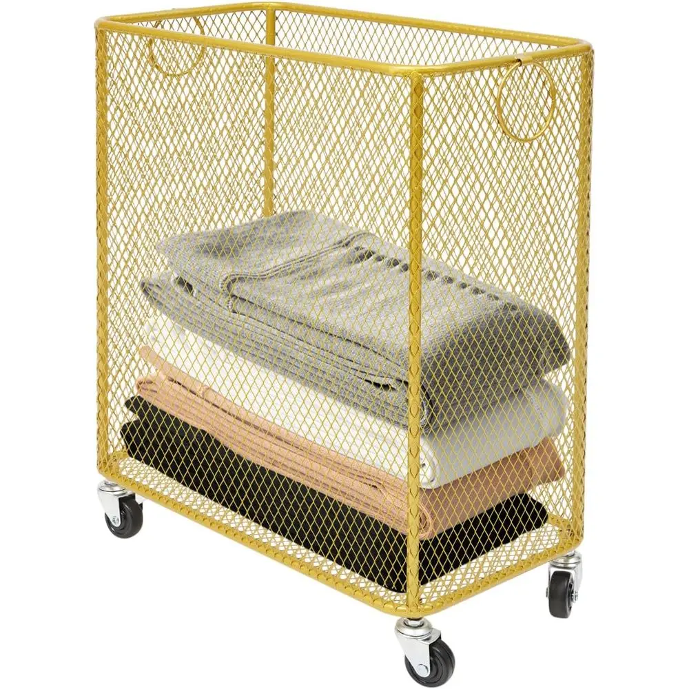 

Large Rolling Laundry Basket with Wheels for Dorm, Laundry Room, Balcony, and Home - Gold