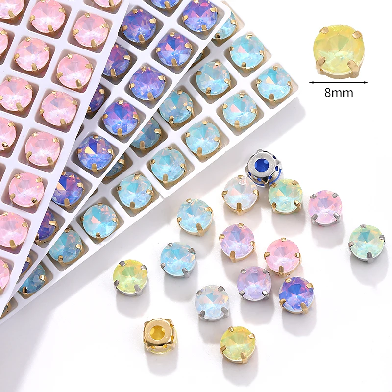 Sewing Rhinestones For Needlework 8mm Round Sew On Crystals Clothes Decoration Accessories Diy Glass Diamonds Glitter Gemstones