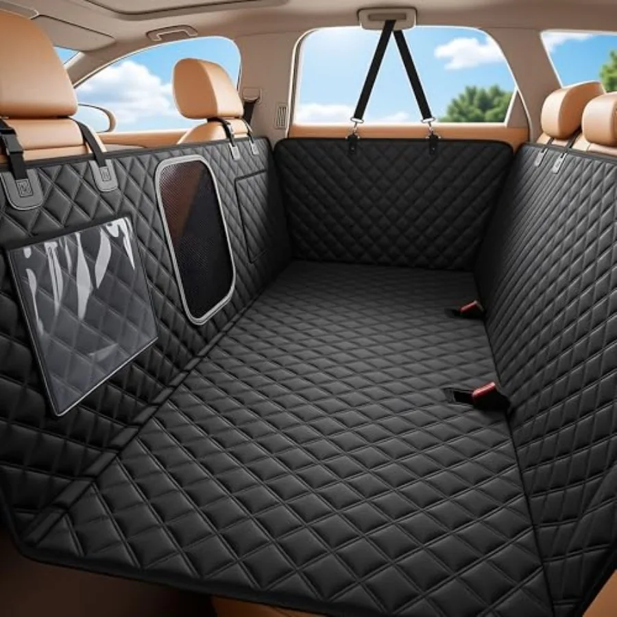 

Dog Seat Cover for Back Seat Hard Bottom 1680D Waterproof Anti-Slip Anti-Scratch Pet Hammock with Mesh Window Storage for Cars
