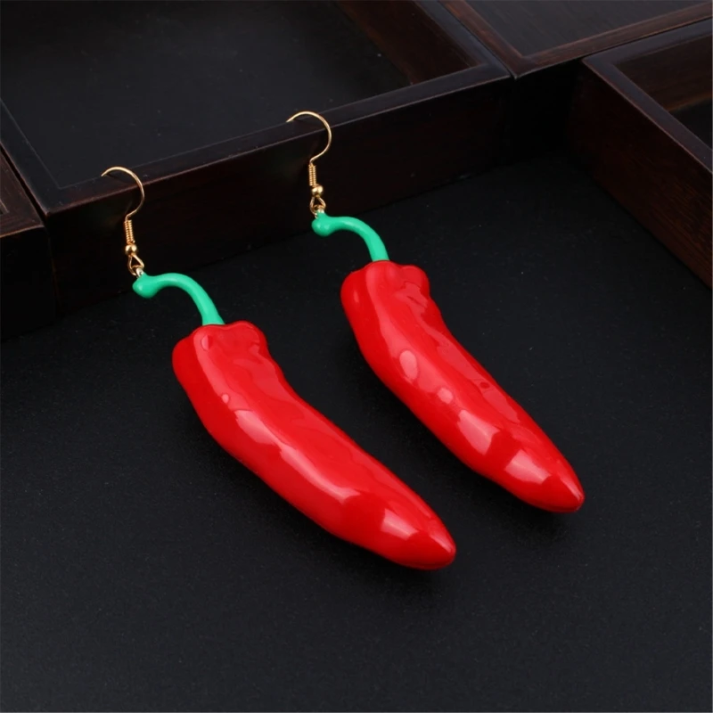 Hot Pepper Pendant Necklace and Earring Inspired Necklace Earrings Set Individualized Ear Hook and Neck Accessory