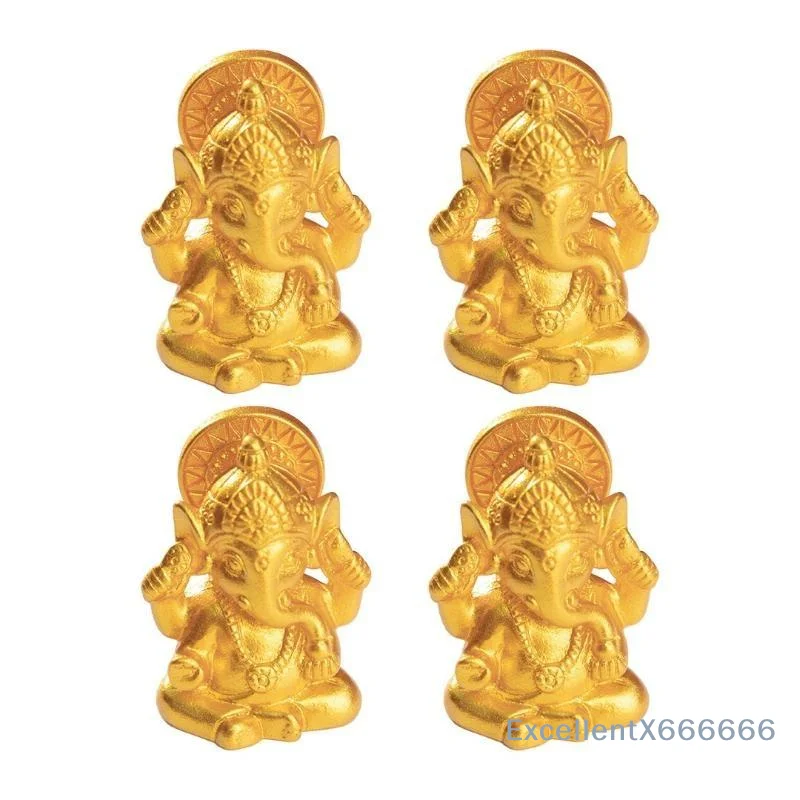 Collectible Handcrafted Golden Ganesha Statue Shiny Carved Ornament for Home Meditation Room Display Decor