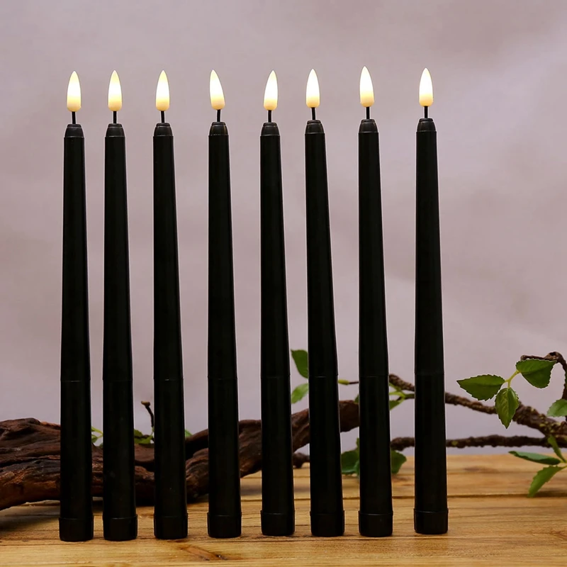 12Pcs Flameless Black Taper Candles Flickering With 10-Key Remote Timer, Operated LED Candlesticks Window Candles