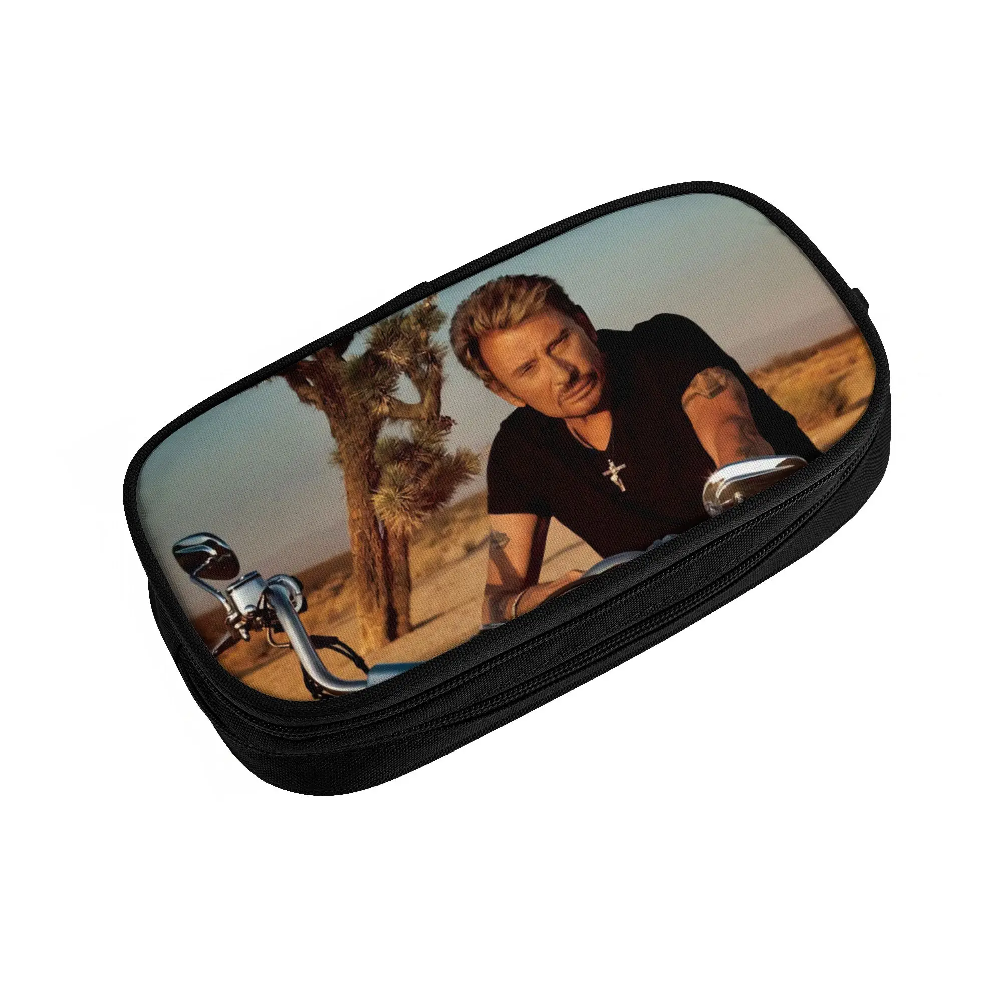Motorcycle Johnny Hallyday Korean Pencil Cases Girls Boys Large Capacity French Rock Singer Pencil Bag Pouch Students Stationery