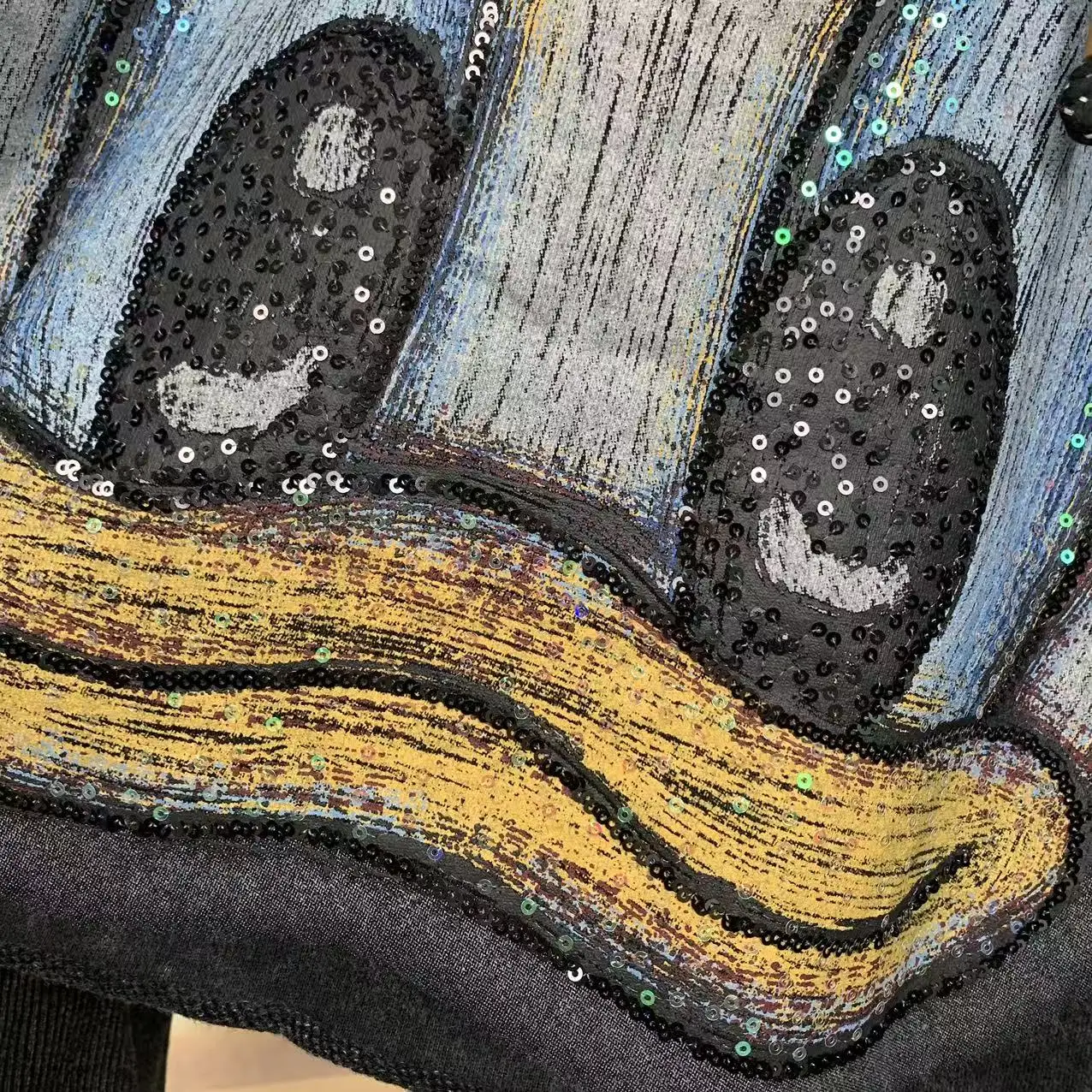 Trendy Brand Autumn New Heavy Craft Cartoon Sequin Hoodies Women Fashion Oversized Loose Hooded Sweatshirt Balck Top