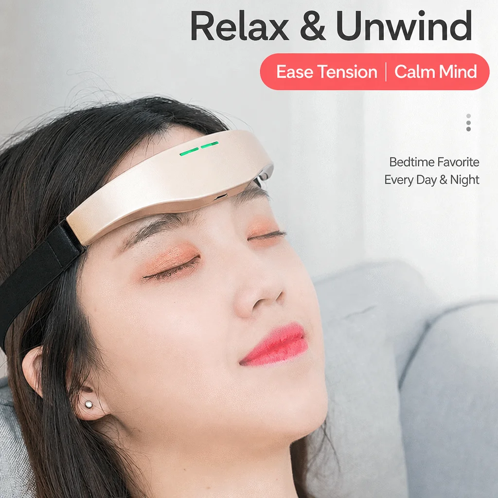 Magnetic Head Massager Sleep Relaxation Headband USB 2 Levels, Portable Head Massage Device for Stress Relief