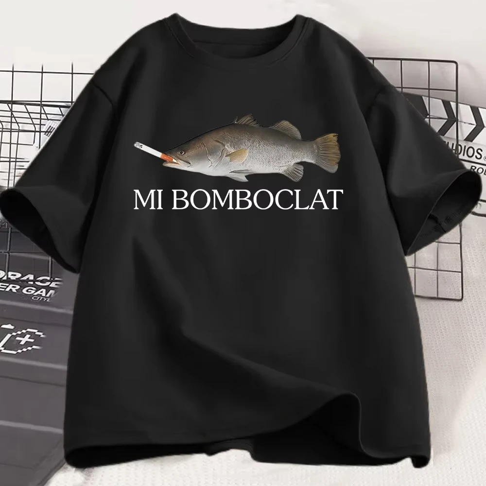 Śmieszne koszulki Meme Bomboclat Fish do palenia, modna koszulka z krótkim rękawem z nadrukiem, odzież uliczna.