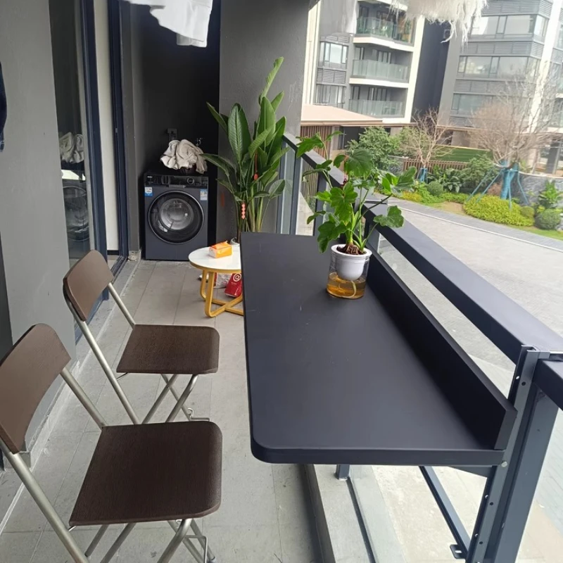 Balcony Hanging Table Folding Bistro Bar Desk Outdoor Tea Table with Mounting Bracket Portable Hanging Shelf for Patio Garden