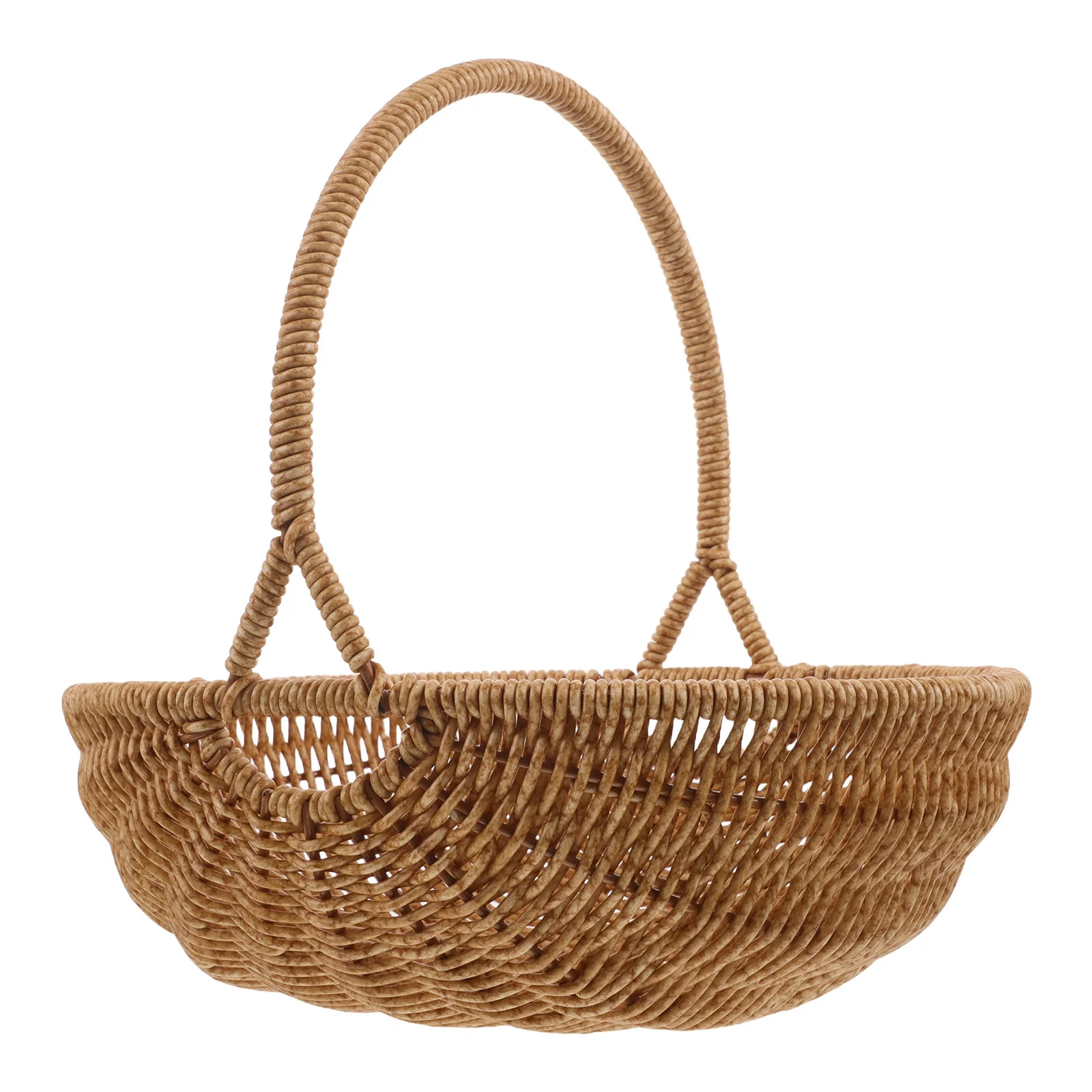 

Imitation Rattan Woven Pumpkin Basket Handwoven Sturdy Handle Light Brown Fruit Vegetable Storage Picnic Shopping Market Outdoor