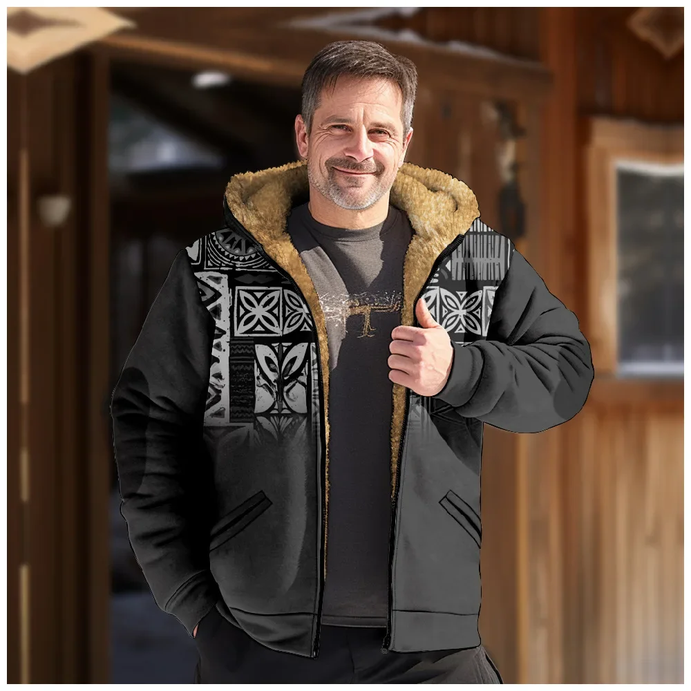 

Men Jacket Cardigans Winter Coats Festival Printed Thick Outdoor Hunting Fleece Casual Hawaiian Graphics Streetwear Clothing