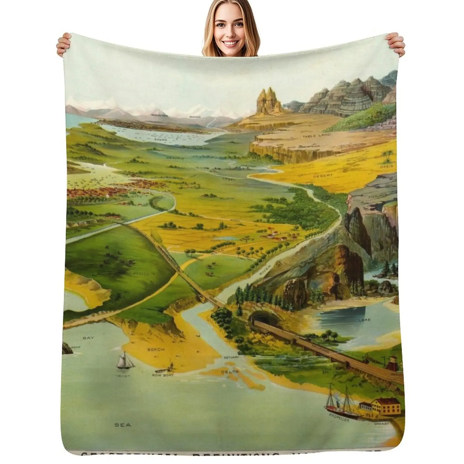 

Geographical Definitions Illustrated, 1893 by Levi Yaggy Throw Blanket Summer Cool Breathable Blanket for Sleeping