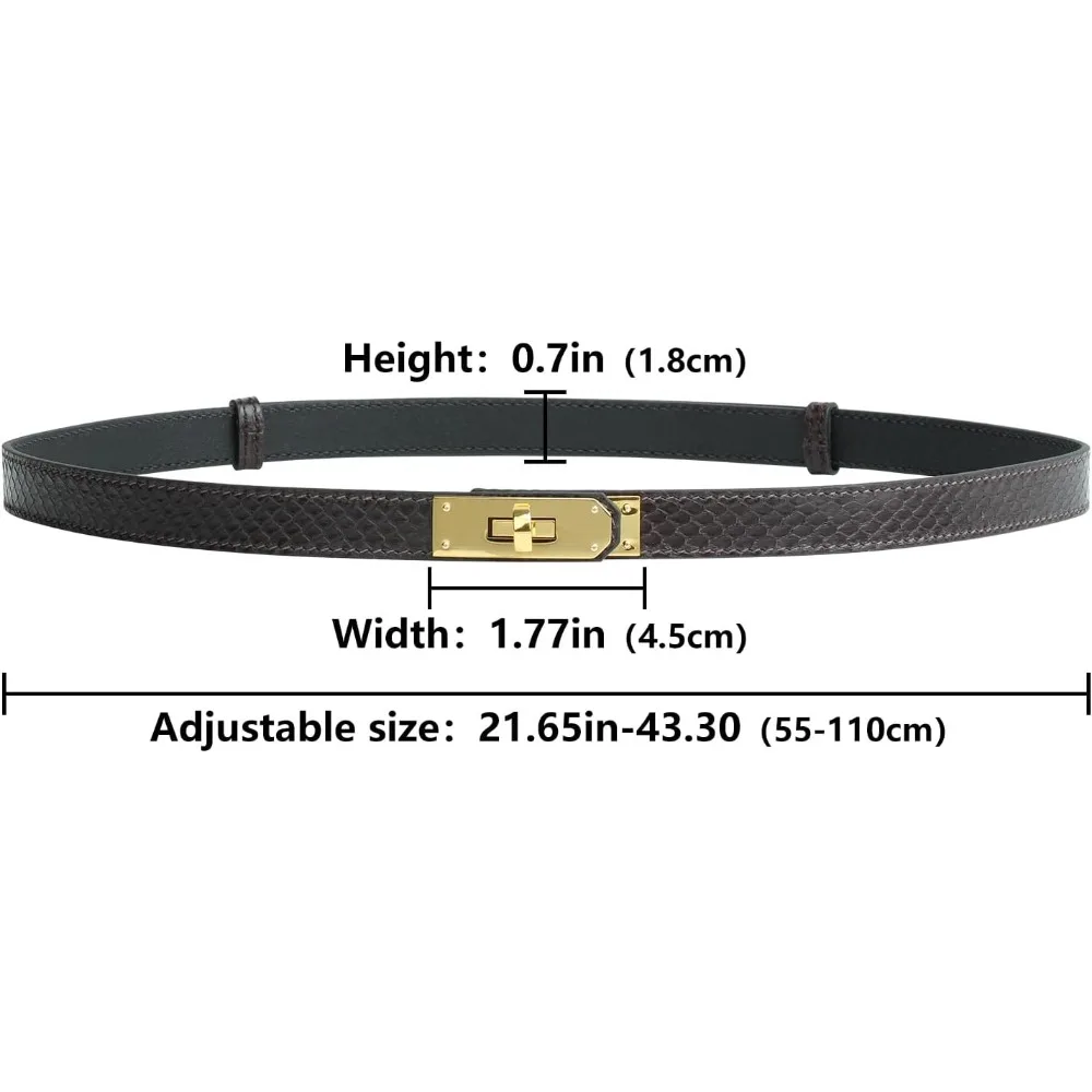 Cinto skinny de couro para mulheres – trava giratória ajustável, cor sólida, versátil para vestidos, jeans e casacos
