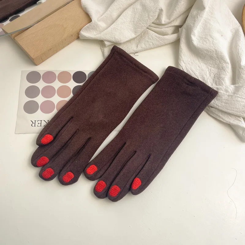 Modische Nagellack-Handschuhe Elegante Damen Winter Vintage Vollfinger-Handschuhe Dicke Touchscreen-fähige Warme Fäustlinge für Frauen – Detail 6