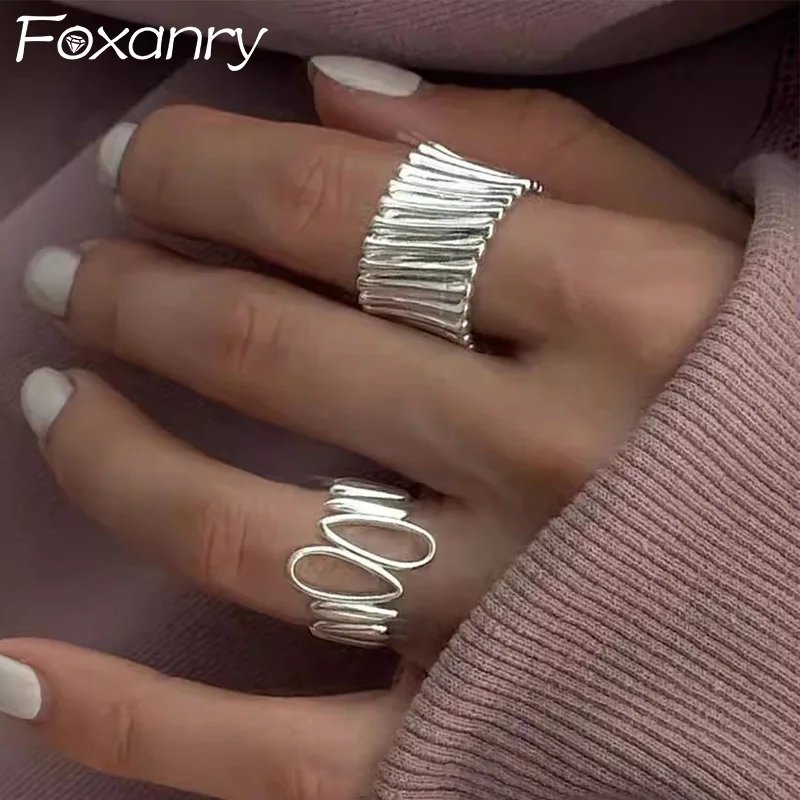 Foxanry Silver Color Water Drop Rings For Women Couples Personality Trendy Minimalist Heavy Industry Elegant Party Jewelry Gifts