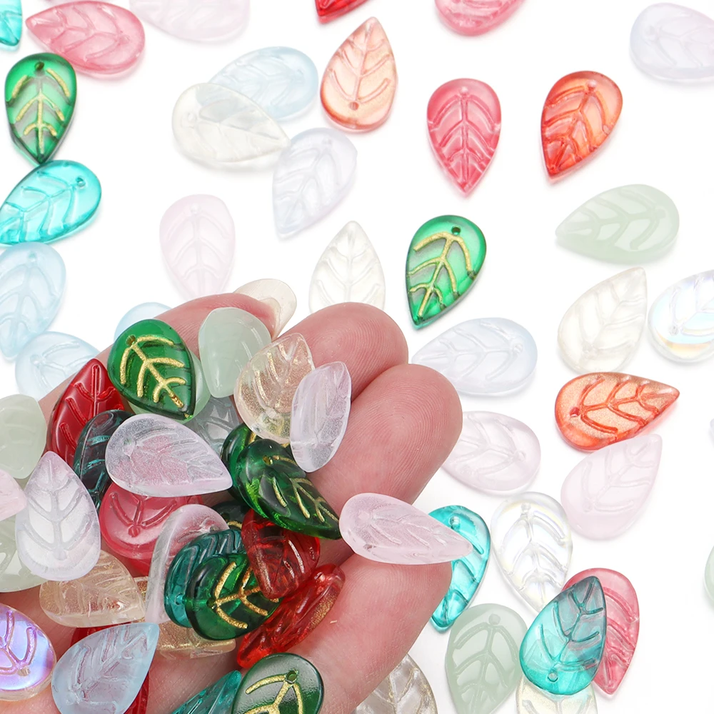 30Pcs/Lot 10.5*17.5mm Glass Beads Colorfu Leaves Loose Spacer Beads Charms Pendants Czech Lampwork Beads DIY Accessories