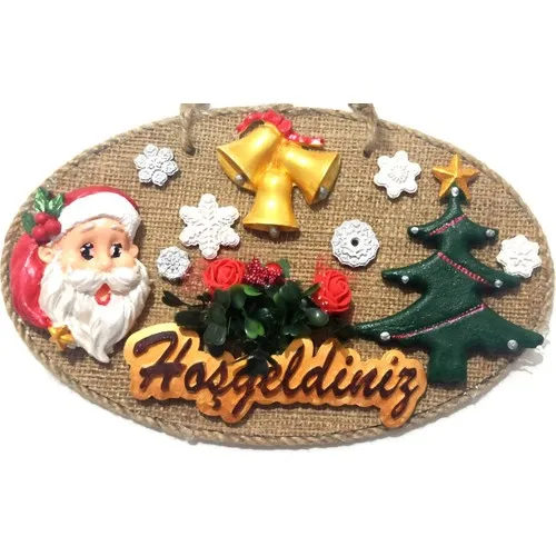 Pine Tree, Santa Claus and Welcome Written Handmade Christmas Door Ornament