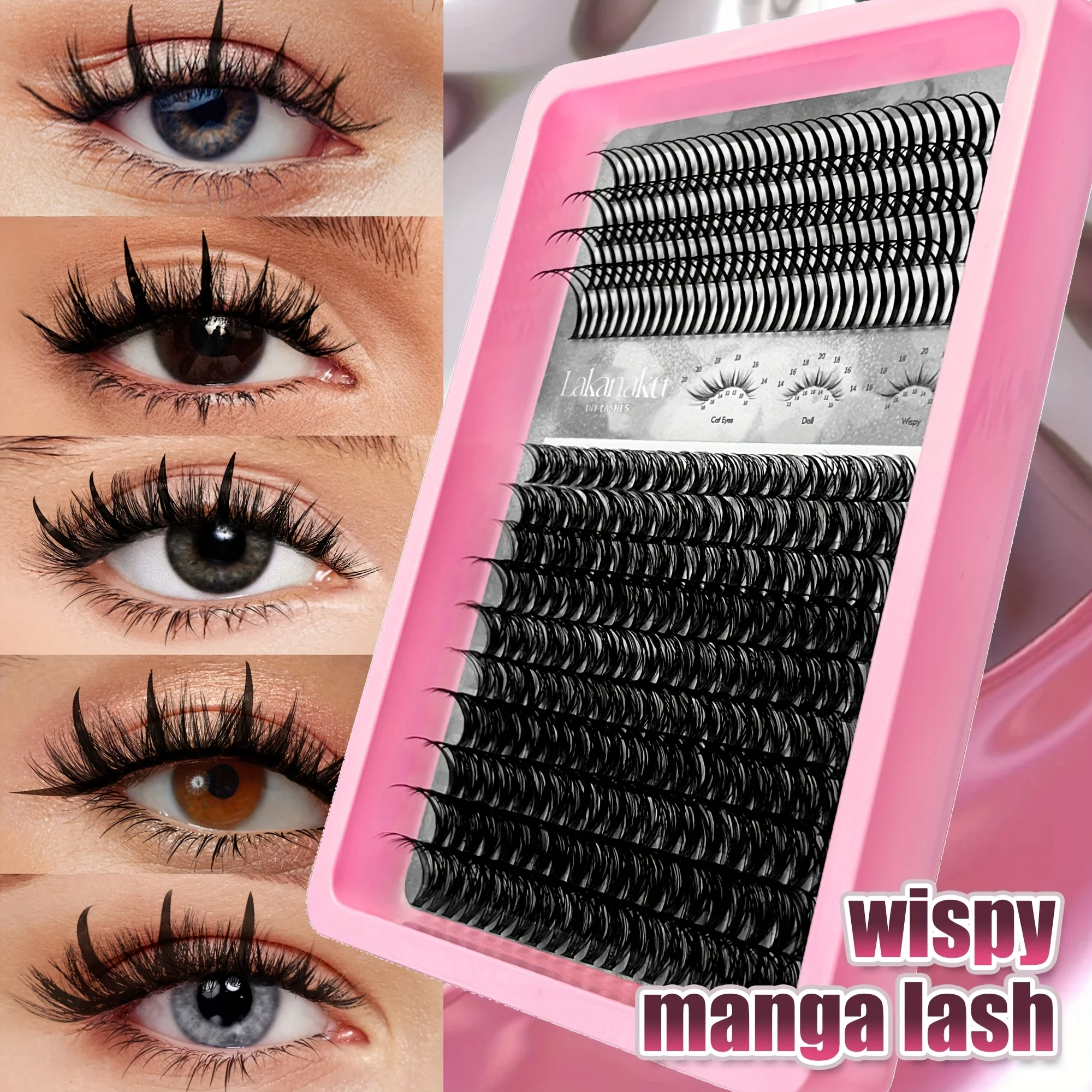 

LAKANAKU 308PCS DIY 5D Fluffy Cluster Eyelashes And Fairy Spikes Lashes Anime Thick Natural Wispy Individual Eyeslash Extension
