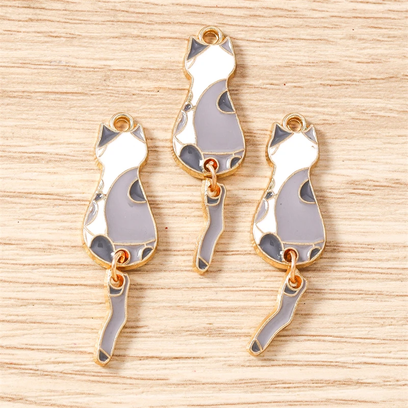 10 Stück 10x35mm Cartoon Emaille Tier Katzen Charms Anhänger zum Basteln von Halsketten, Ohrringen, Armbändern, DIY-Handwerk, Schmuckzubehör – Detail 14