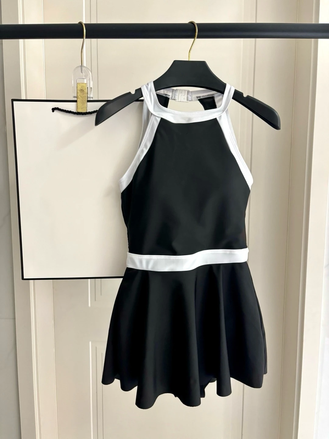 Women's Black White Contrast Panel Swimwear