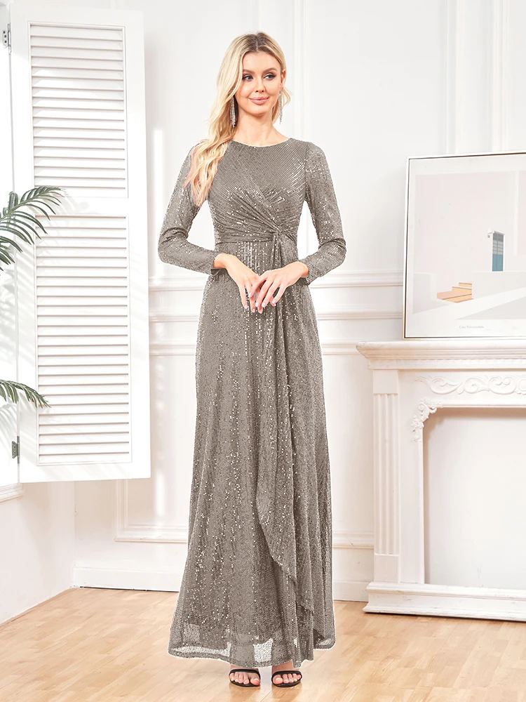 Xuibol Luxus Langarm O-Ausschnitt Abendkleid elegante Party Frauen Hochzeit Pailletten für weibliche blaue Abschluss ball Cocktail kleider