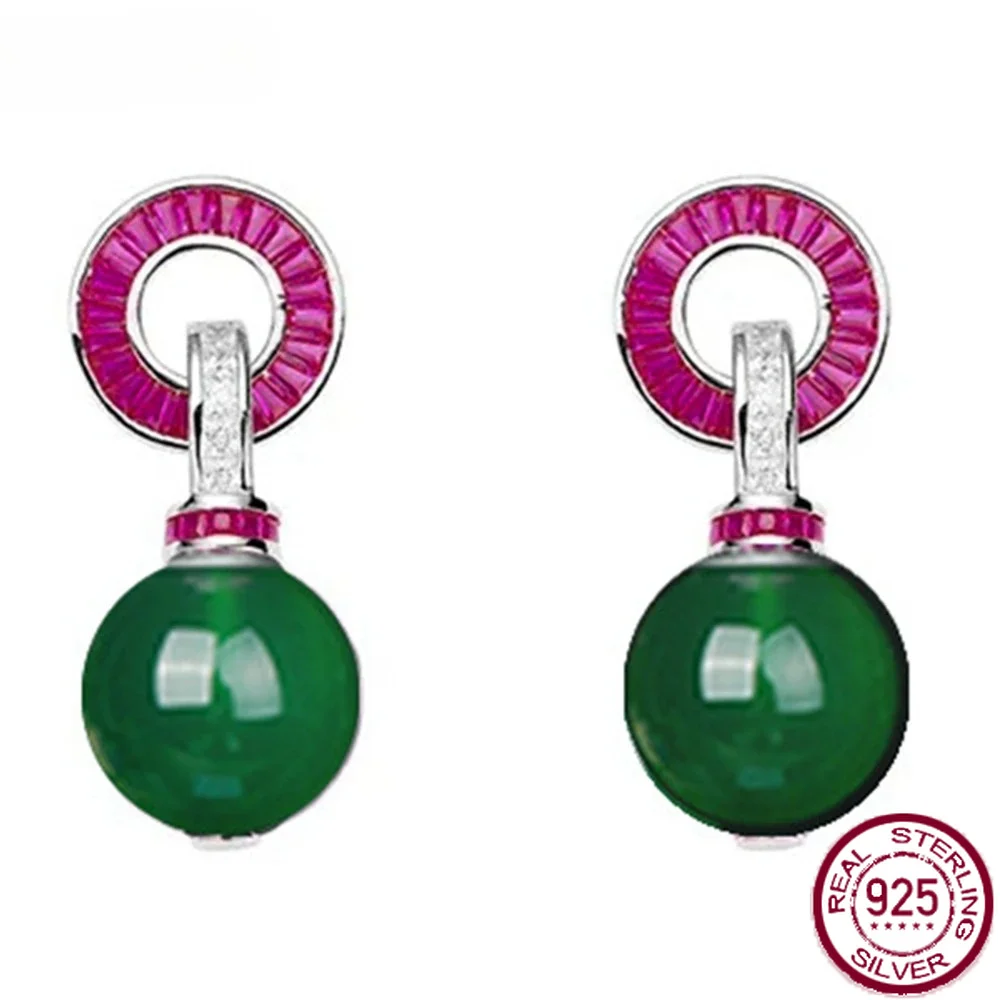 Yaranyan Vitnage 925 Sterling Silver Natural Jade High Carbon Diamond Gemstone Drop Dangle Earrings Jewelry Anniversary Gifts