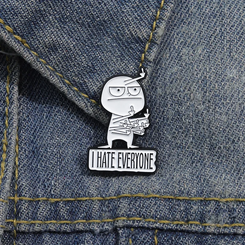 Funny Despise Finger Enamel Pins I Hate Everyone Cartoon Brooches Creative Lapel Badges Cool Jewelry Accessories Gifts Wholesale