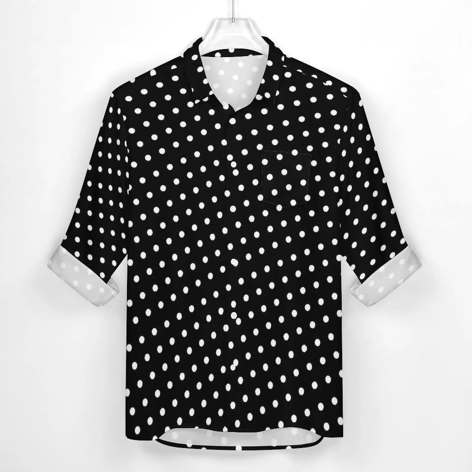 White Polka Dot Shirt Man Vintage Print Casual Shirts Spring Y2K Design Blouses Long Sleeve Novelty Oversized Clothing Gift Idea