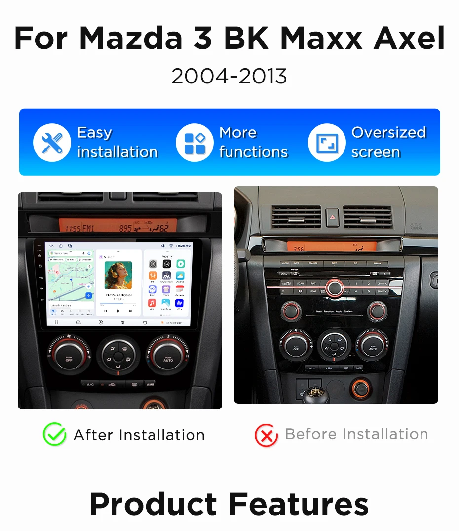 Junsun Wireless CarPlay Android Auto Autoradio für Mazda 3 BK Maxx Axel 2004-2013 Auto-Intelligentes System DSP SWC RDS GPS FM BT – Detail 4