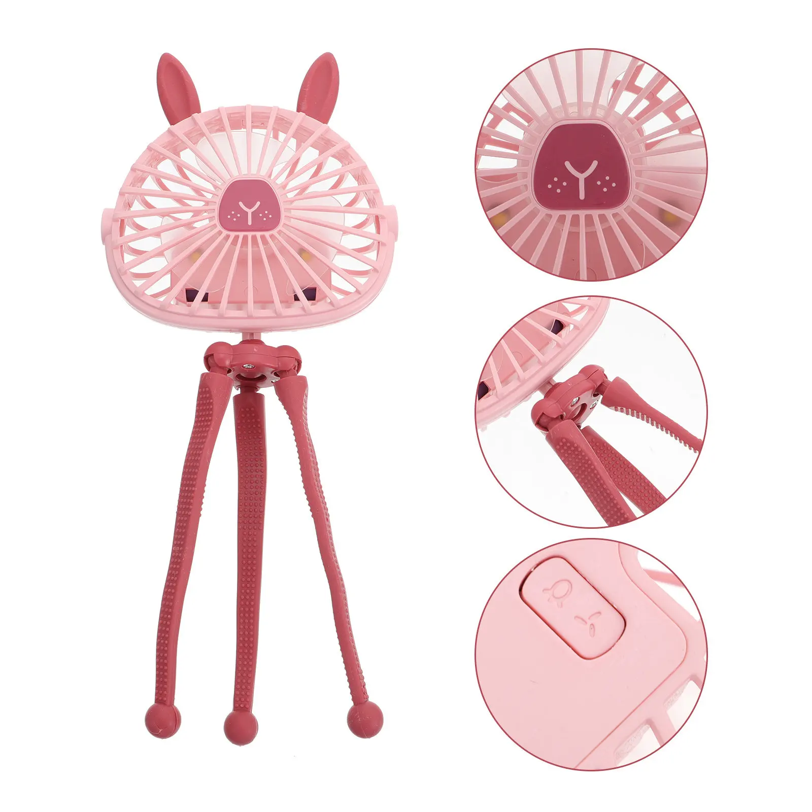 

1Pcs Rabbit Ear Stroller Fan with Flexible Tripod 3-Speed USB Rechargeable Portable Silent Baby Stroller Fan for Carriage Crib