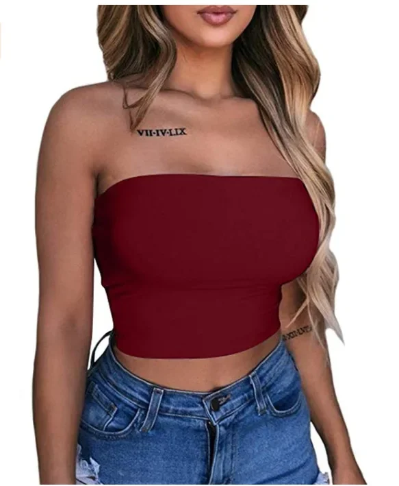 Sexy Off Shoulder Strapless Bustier Tank Top Halter Crop Tops Women Bare Midriff Sleeveless Cropped Vest Camis Tube Top Female