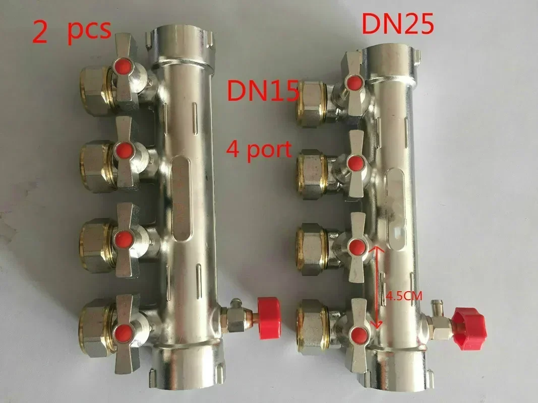 2 pcs  brass Radiant Floor Heating Manifold 2 Port--6 Port  for 1/2 pex