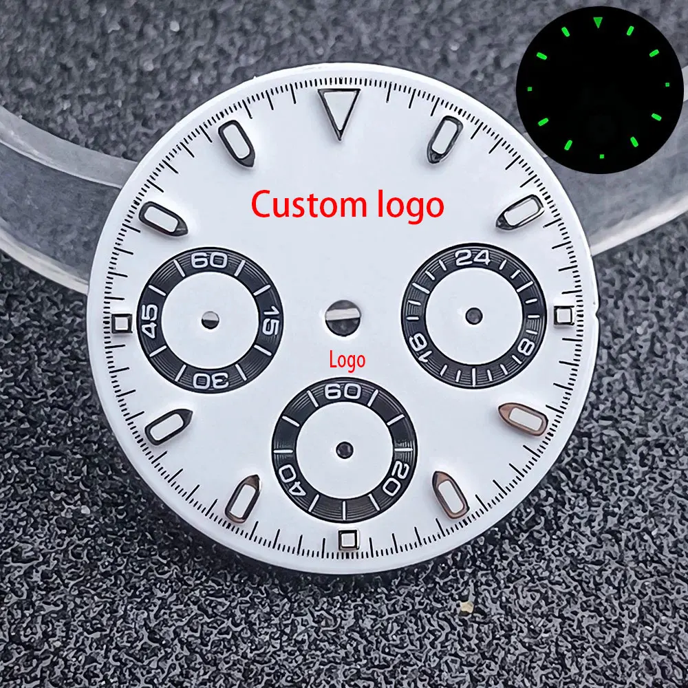 Customizable Logo 29.5mm C3 Green Luminous Timer with White Panda Dial Suitable for VK63 Quartz Movement Spare Parts