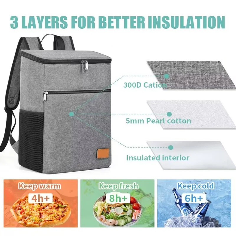 حقيبة ظهر للغداء بسعة كبيرة ومضادة للتسرب في الهواء الطلق، حقيبة ظهر حرارية كبيرة للنزهات، حقيبة معزولة رائعة ودافئة للتخزين في الهواء الطلق #6