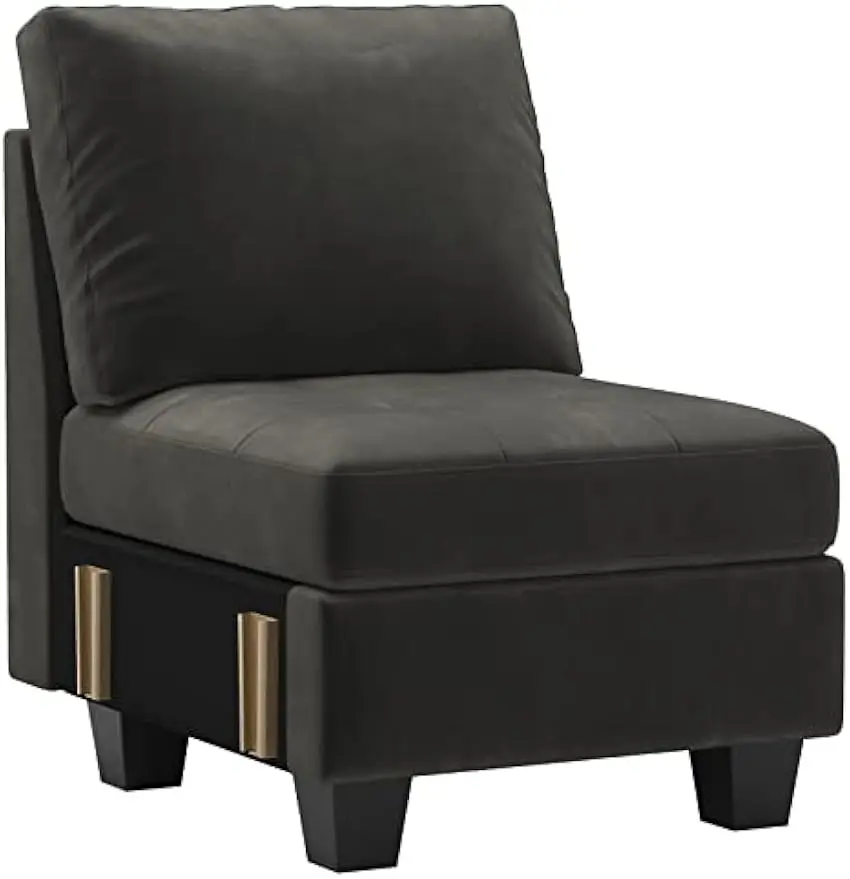 Velvet Single Seat Module for Modular Sectional Sofa Couch Accent Armless Sofa Couch Chair Modern Fabric Grey